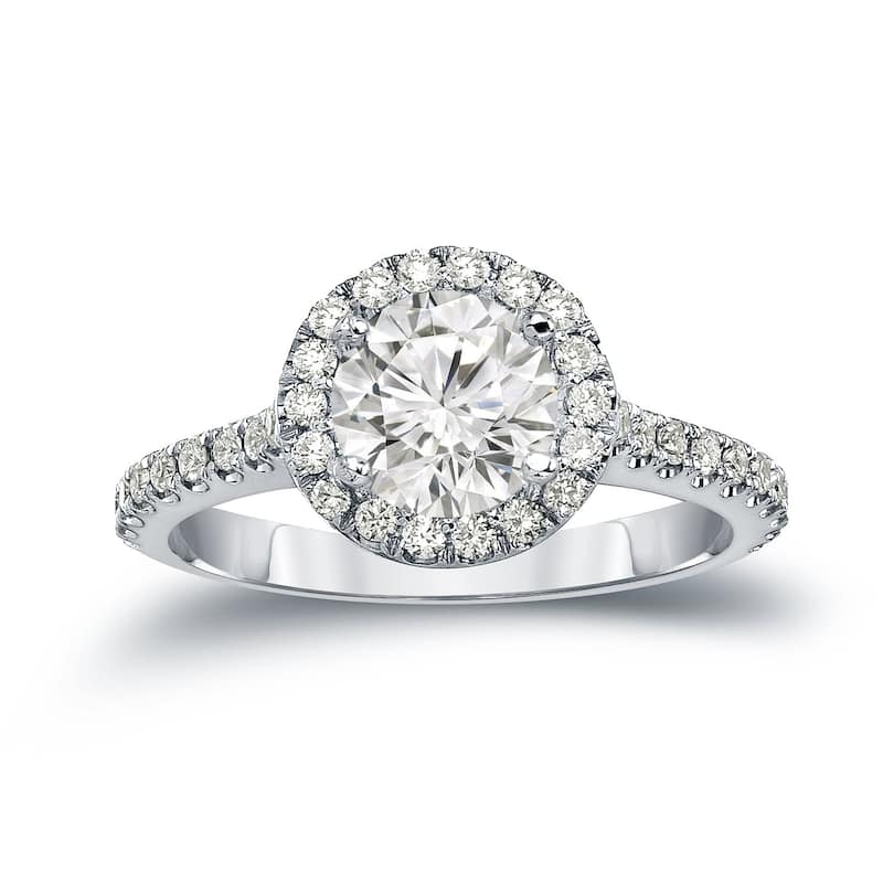 Auriya 1 7/8ctw Round Diamond Halo Engagement Ring 14k Gold Certified - 4 - White