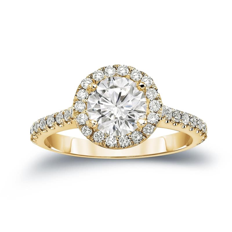 Auriya 1 7/8ctw Round Diamond Halo Engagement Ring 14k Gold Certified - 4 - Yellow