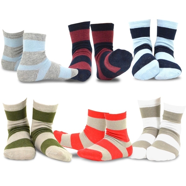TeeHee Kids Boys Basic Crew Socks 6 Pair Pack Sports Stripe Solids Pattern