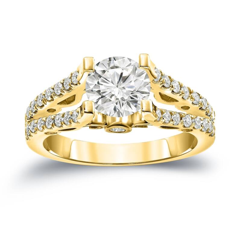 Auriya Unique 1 1/2ctw Round Split Shank Diamond Engagement Ring 14k Gold - 4 - Yellow