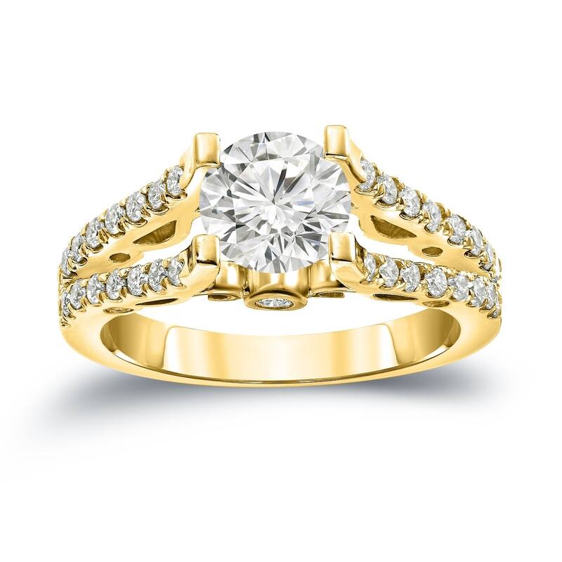 Auriya Unique 1 1/2ctw Round Split Shank Diamond Engagement Ring 14k Gold