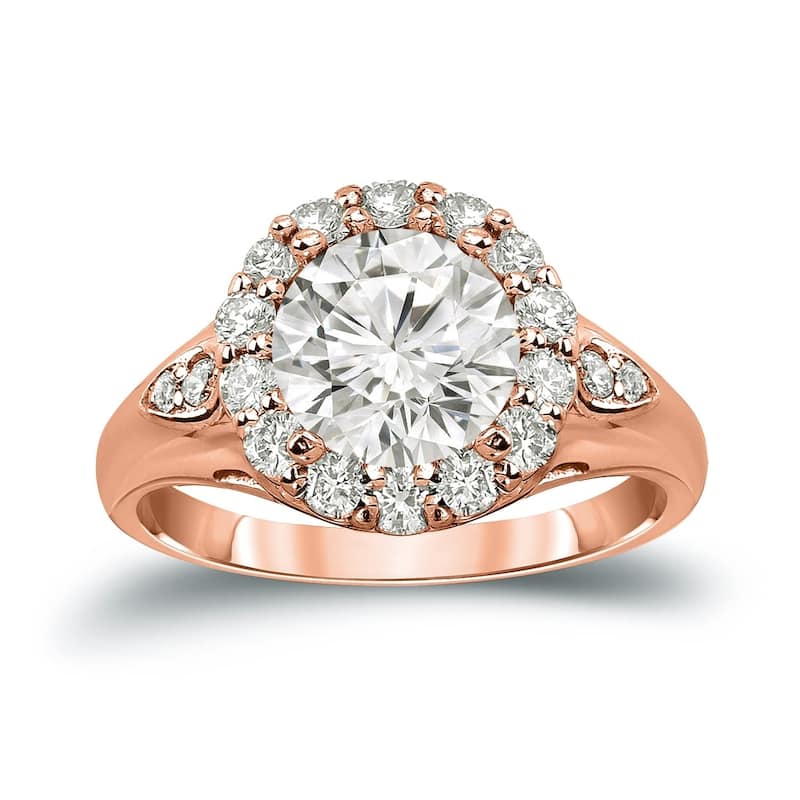 Auriya Round 3 1/3ctw Halo Diamond Engagement Ring 14k Gold Certified - 4 - Rose