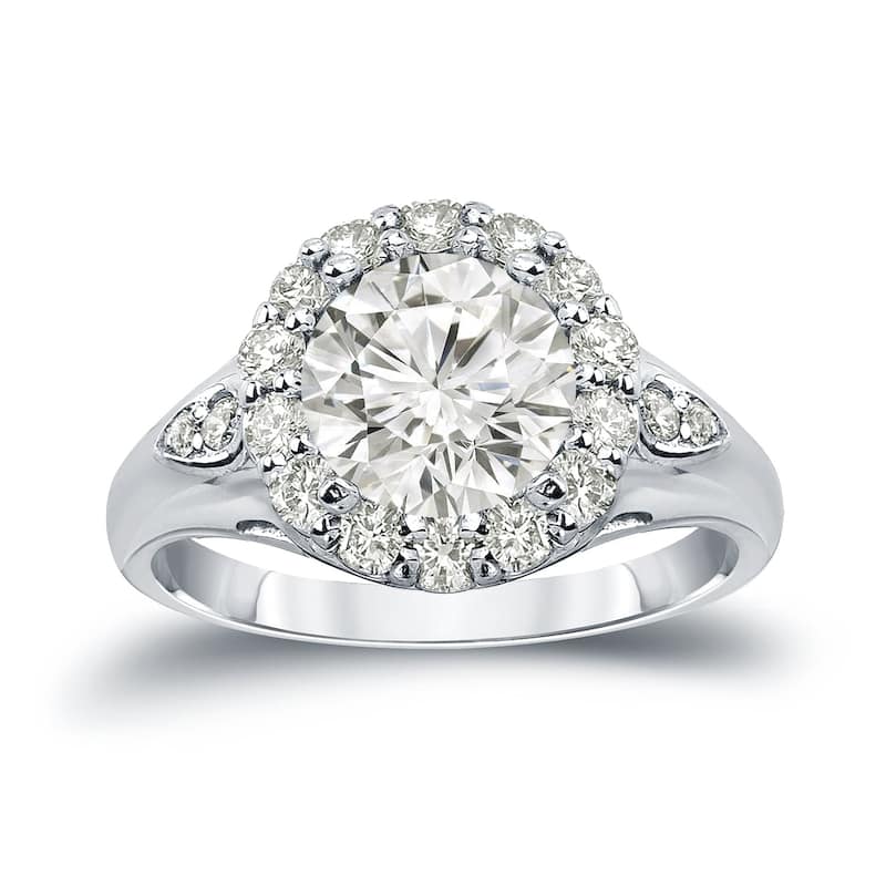 Auriya Round 3 1/3ctw Halo Diamond Engagement Ring 14k Gold Certified - 4 - White