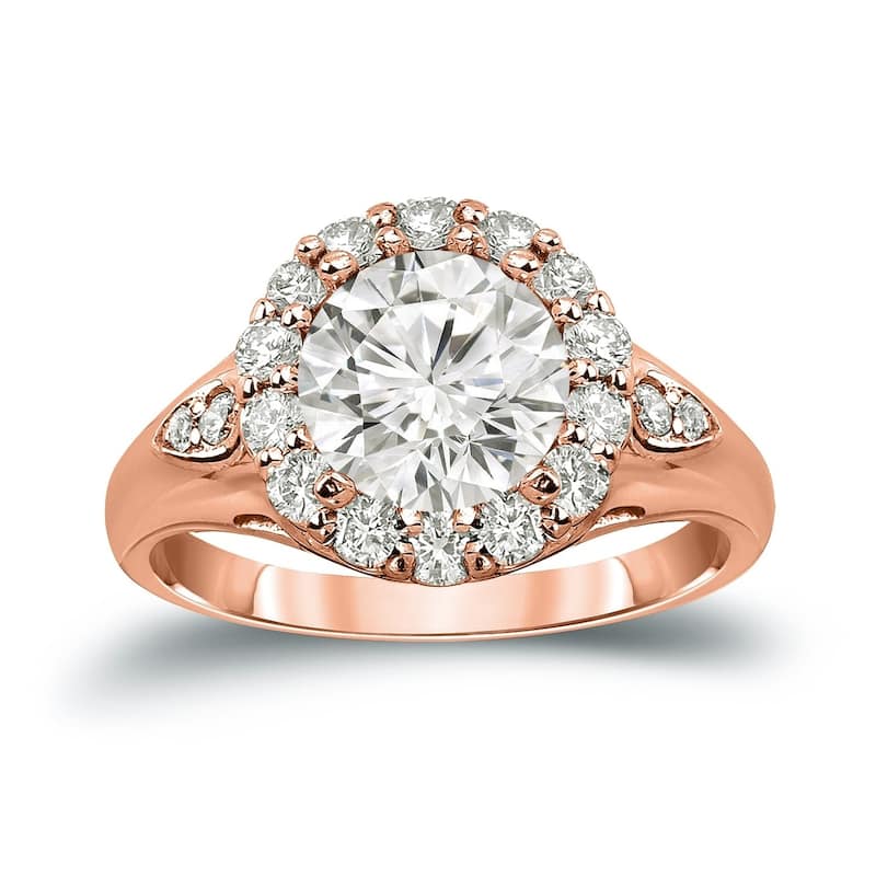 Auriya Round 3 1/3ctw Halo Diamond Engagement Ring 14k Gold Certified