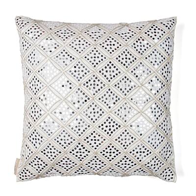 Sivaana Sheesha White and Silver Silk 20x20 Throw Pillow