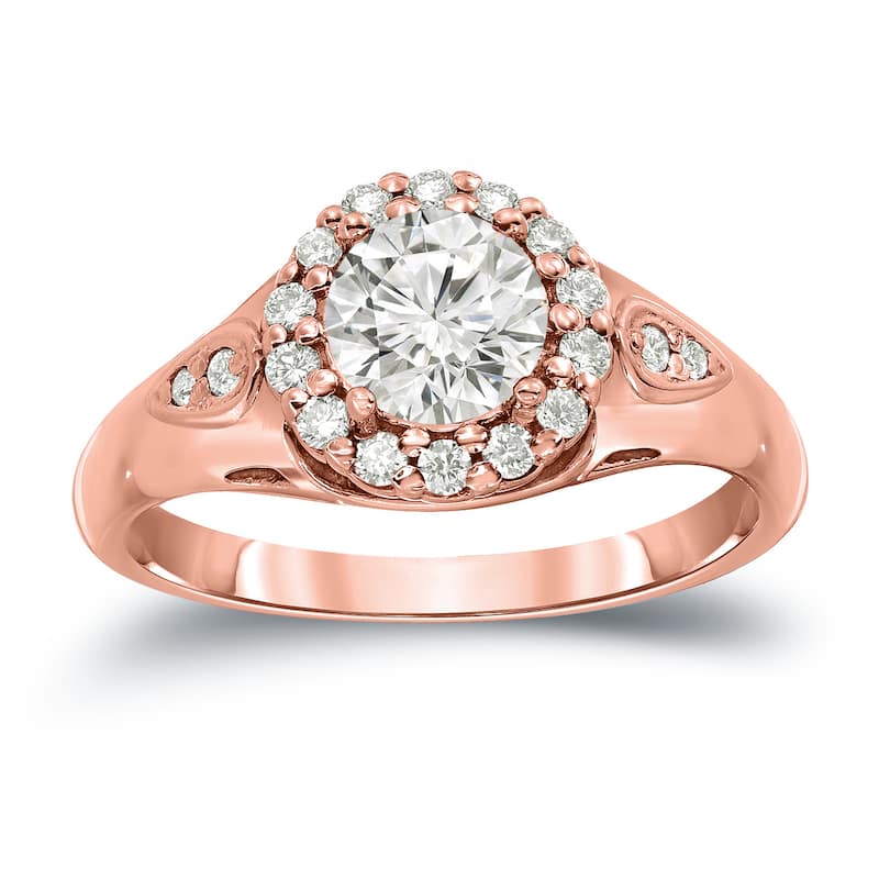 Auriya Round 1 1/4ctw Diamond Halo Engagement Ring 14k Gold Certified