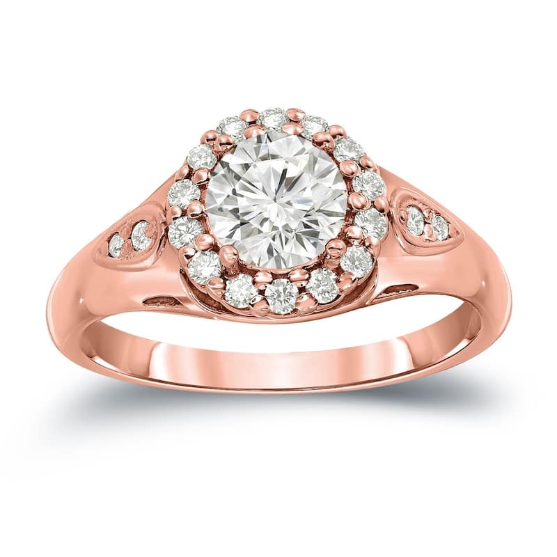 Auriya Round 1 1/4ctw Diamond Halo Engagement Ring 14k Gold Certified