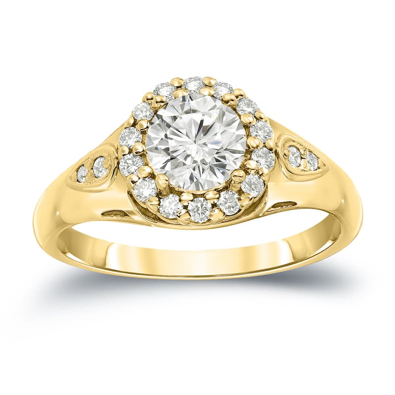 Auriya Round 1 1/4ctw Diamond Halo Engagement Ring 14k Gold Certified