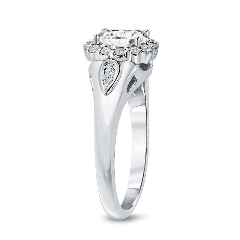 Auriya Round 1 1/4ctw Diamond Halo Engagement Ring 14k Gold Certified