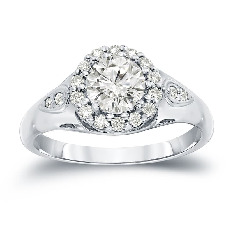 Auriya Round 1 1/4ctw Diamond Halo Engagement Ring 14k Gold Certified
