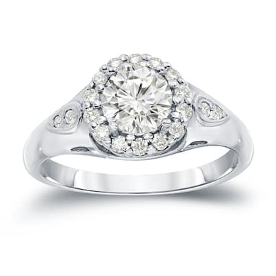 Auriya Round 1 1/4ctw Diamond Halo Engagement Ring 14k Gold Certified