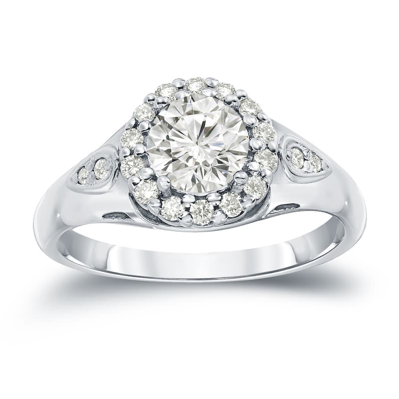 Auriya Round 1 1/4ctw Diamond Halo Engagement Ring 14k Gold Certified