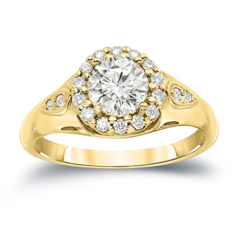 Auriya Round 1 1/4ctw Diamond Halo Engagement Ring 14k Gold Certified