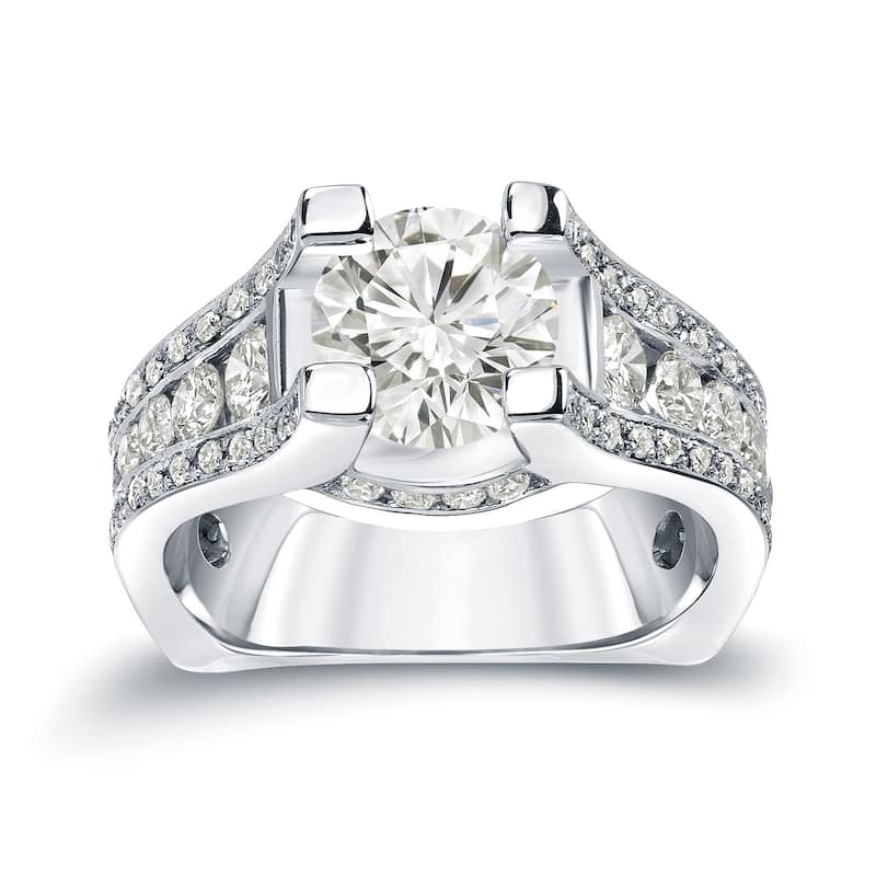 Auriya Unique 3 1/4ctw Round Diamond Engagement Ring 14K Gold Certified - 4 - White