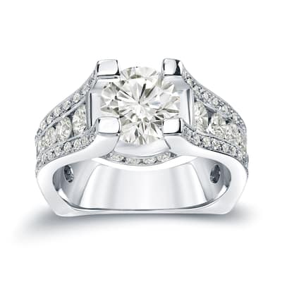 Auriya Unique 3 1/4ctw Round Diamond Engagement Ring 14K Gold Certified