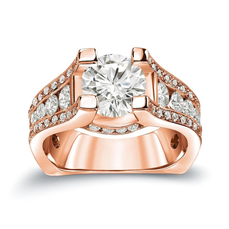 Auriya Unique 3 1/4ctw Round Diamond Engagement Ring 14K Gold Certified - 9 - Rose