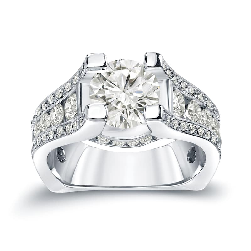 Auriya Unique 3 1/4ctw Round Diamond Engagement Ring 14K Gold Certified