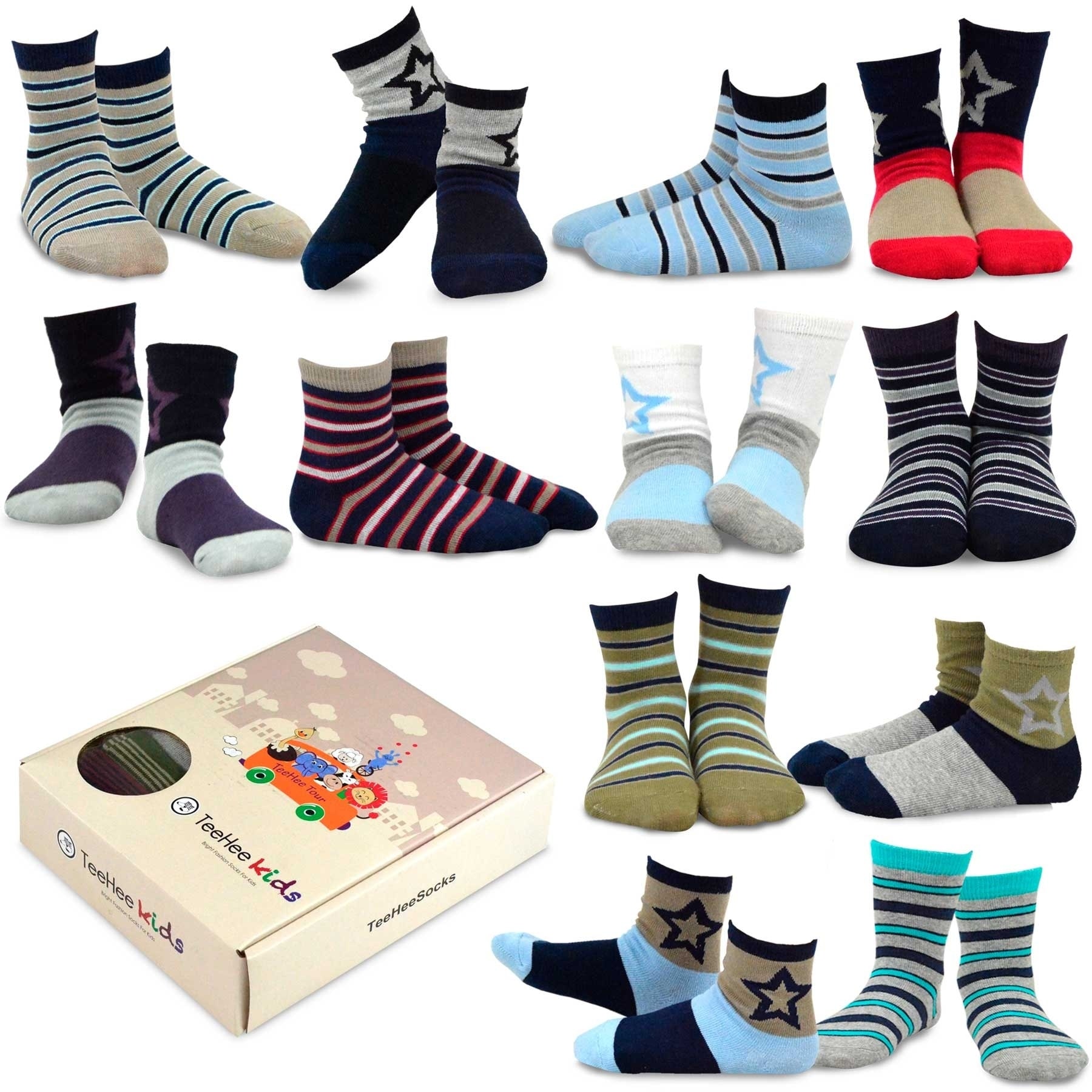 TeeHee Naartjie Kids Boys Cotton Fun Crew Socks 12 Pair Pack