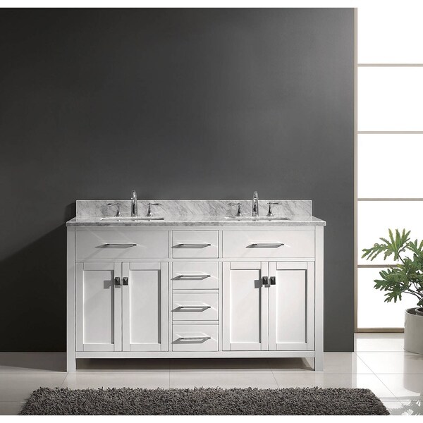 Virtu USA Caroline 60inch Italian Carrara White Marble Square Double