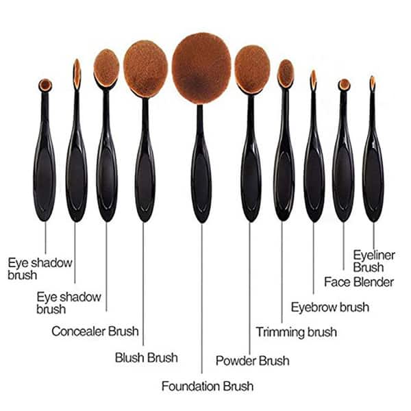 Oval Makeup Brush Set of 10 PCS Professional Oval Toothbrush