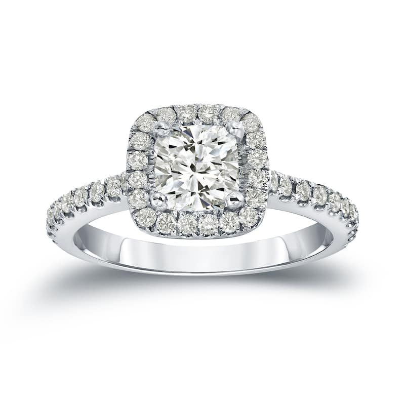 Auriya Modern 1 2/5ctw Round Diamond Halo Engagement Ring 14k Gold Certified