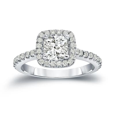 Auriya Modern 1 2/5ctw Round Diamond Halo Engagement Ring 14k Gold Certified