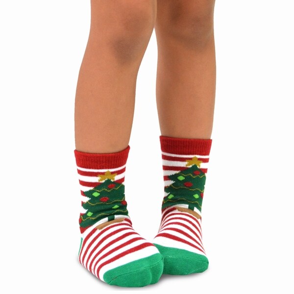 Stripe Tree Snowman Candy Cane TeeHee Christmas Kids Fun Socks 4-Pair Pack