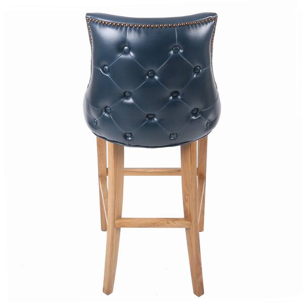 Celinda Blue Tufted Bonded Leather And Wood Bar Stool Celinda Blue Tufted Bonded Leather And Wood Bar Stool