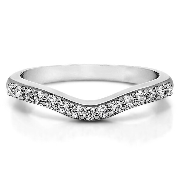 Sterling Silver Delicate Curved Wedding Ring Mounted With White Sterling Silver Delicate Curved Wedding Ring Mounted With White Shire 0 5 Cts Twt