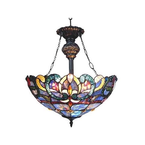 Nora Tiffany Style Victorian Design 2-light Dark Antique Bronze Inverted Pendant