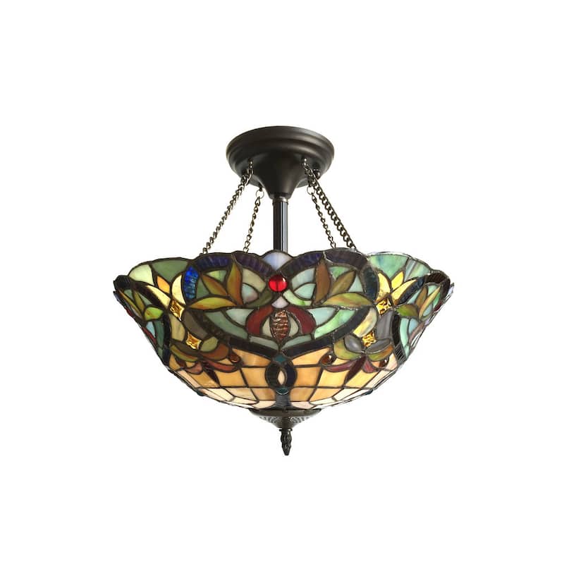 Bertram Tiffany Style Victorian Design 2-light Dark Antique Bronze Semi-Flush Mount