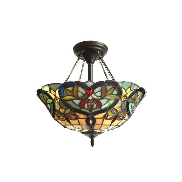 Bertram Tiffany Style Victorian Design 2 Light Dark Antique Bronze Semi Flush Mount Bertram Tiffany Style Victorian Design 2 Light Dark Antique Bronze Semi Flush Mount