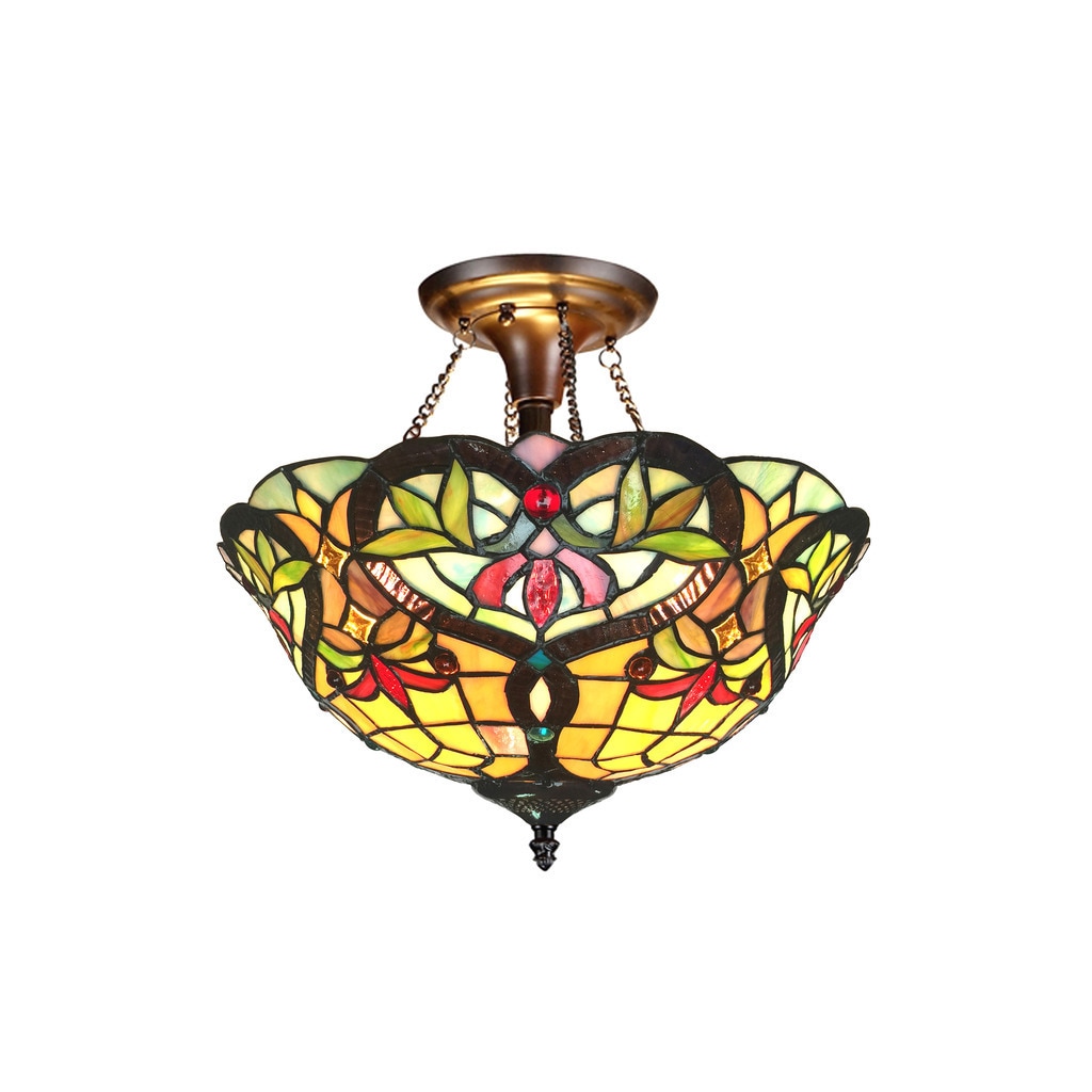 Bertram Tiffany Style Victorian Design 2-light Dark Antique Bronze Semi-Flush Mount