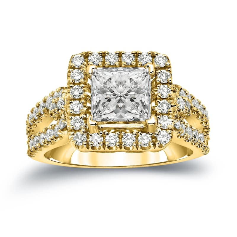 Auriya Modern 1 3/4ctw Princess-Cut Halo Diamond Engagement Ring 14k Gold Certified