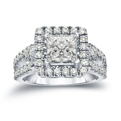 Auriya Modern 1 3/4ctw Princess-Cut Halo Diamond Engagement Ring 14k Gold Certified