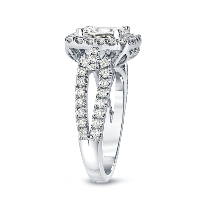 Auriya Modern 1 3/4ctw Princess-Cut Halo Diamond Engagement Ring 14k Gold Certified