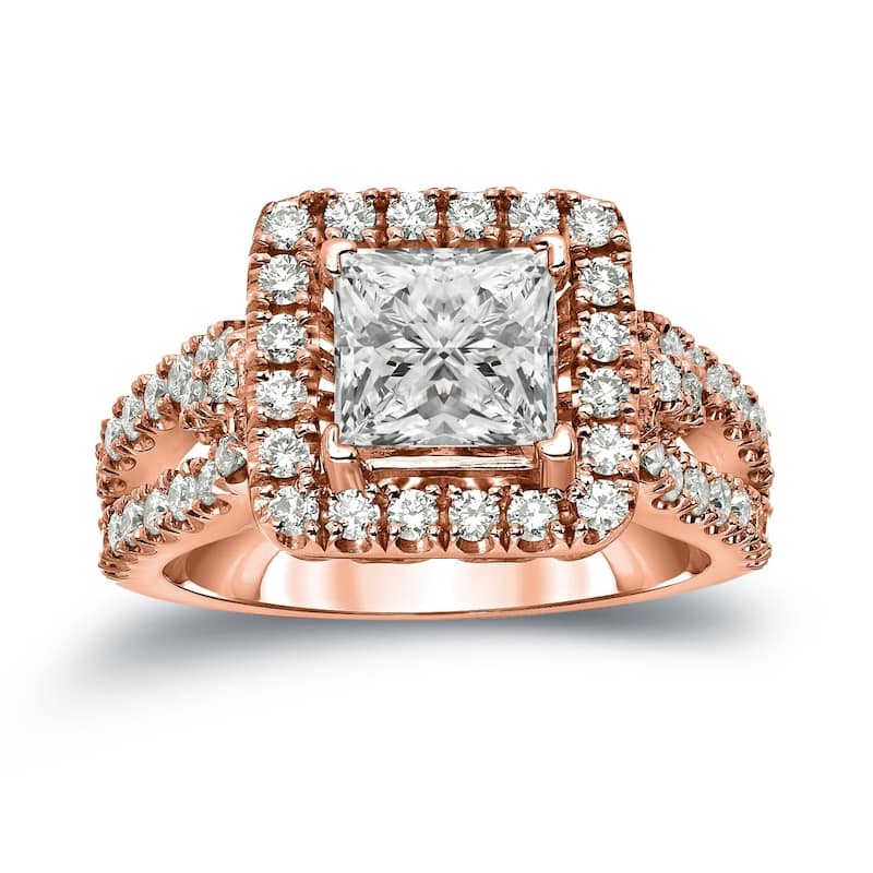 Auriya Modern 1 3/4ctw Princess-Cut Halo Diamond Engagement Ring 14k Gold Certified