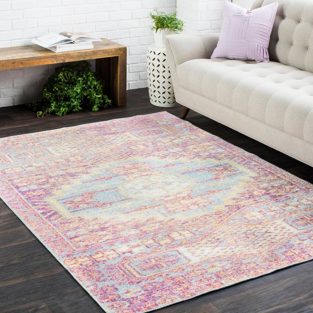 Vintage Distressed Oriental Pink Area Rug - 7'10" x 10'6"