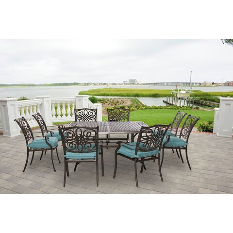 Cambridge Seasons Blue Cushion Aluminum 9-piece Square Outdoor Dining Set