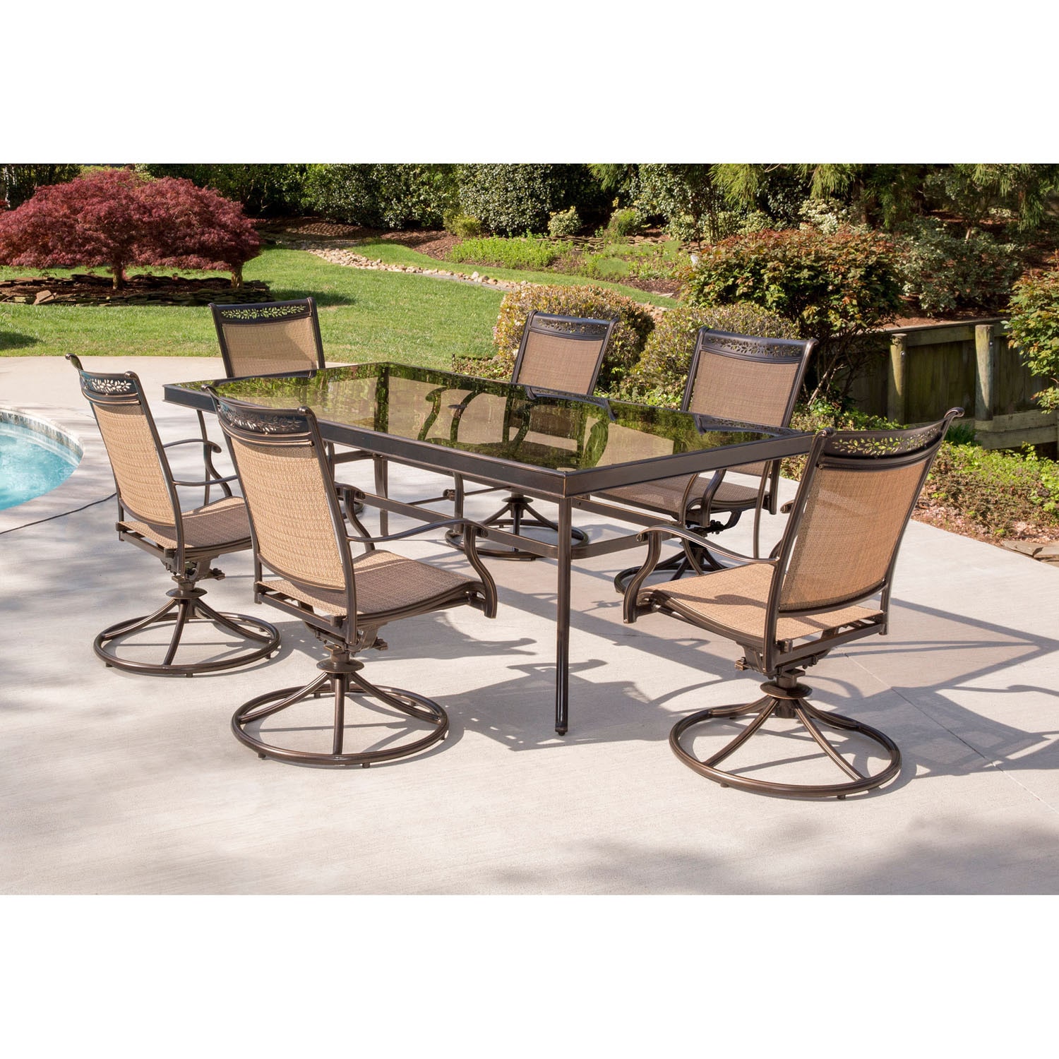 Hanover Fontana 7 Piece Dining Set With Six Sling Swivel Dining Set With Six Sling Swivel
