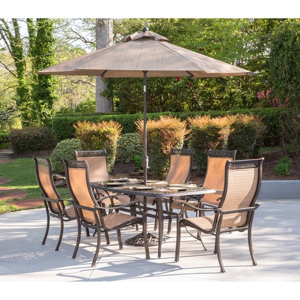 Hanover Manor 7-Piece Dining Set with Six Dining Chairs, a 72 x 38 In. Cast-top Dining Table, 9 Ft.