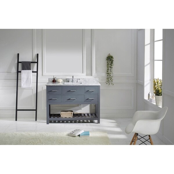 Virtu USA Caroline Estate 48-inch Italian Carrara White Marble Single Bathroom Vanity Set without Mirror