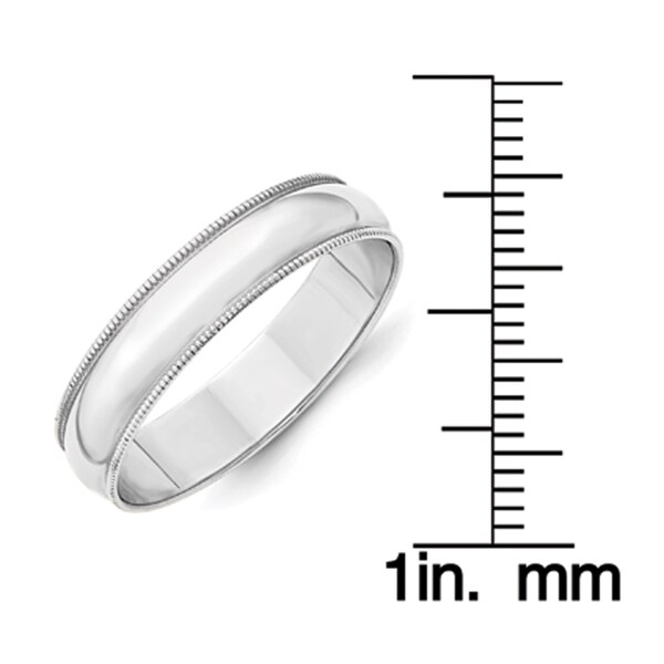 10k White Gold 6mm Light Milgrain Half Round Wedding Ring Band Size 4-14
