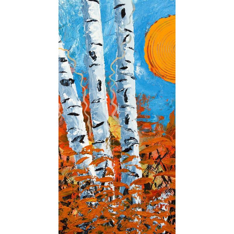 'Birch Bend Autumn' Painting Print on Wrapped Canvas - Multi-Color