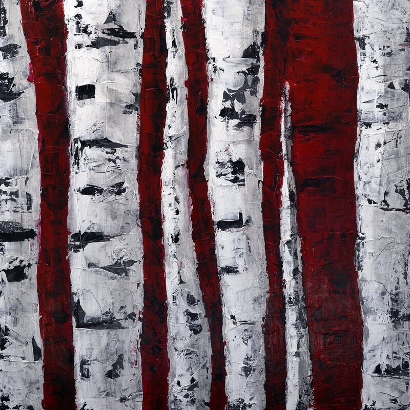 'Birch Bend White and Red' Painting Print on Wrapped Canvas - Multi-Color