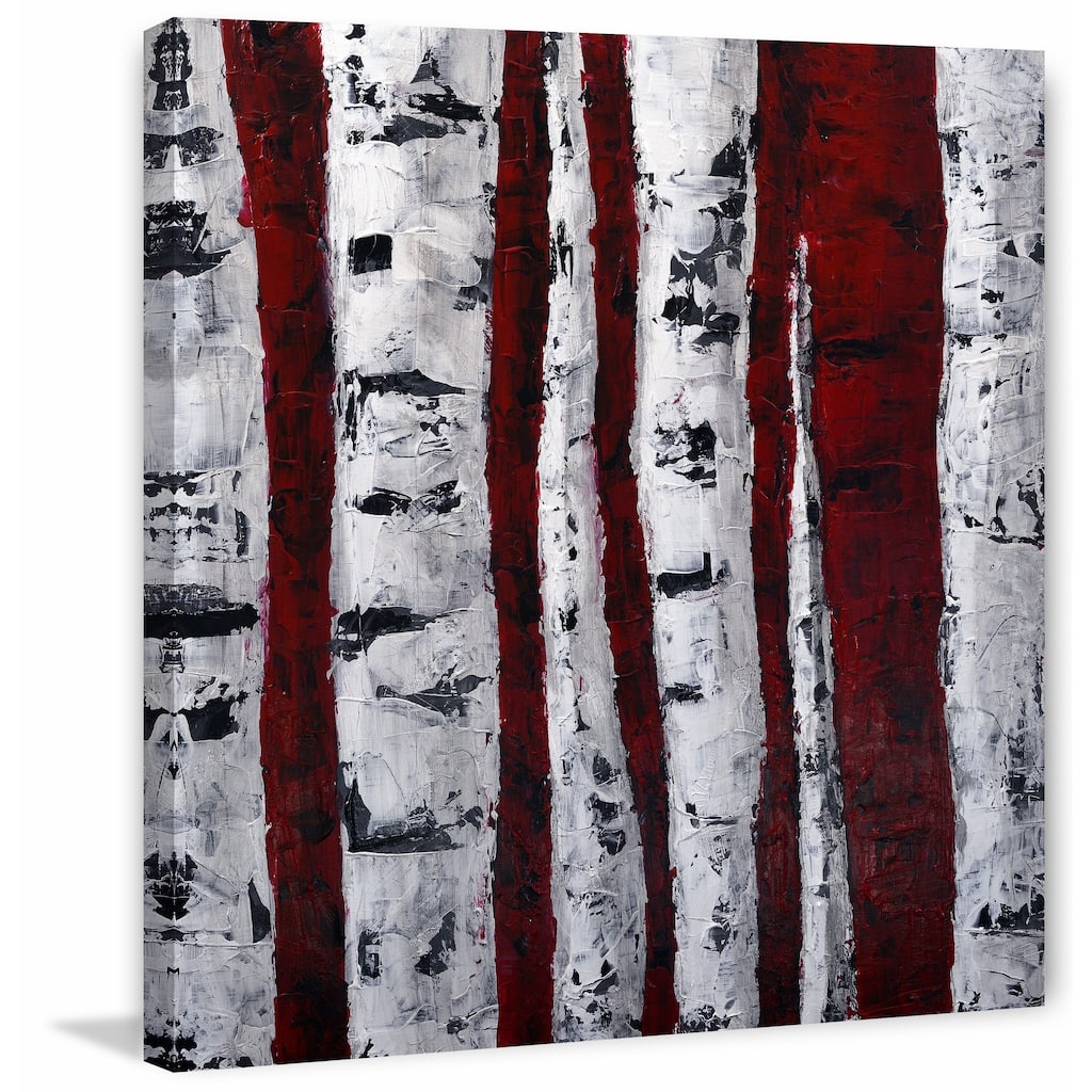 'Birch Bend White and Red' Painting Print on Wrapped Canvas - Multi-Color