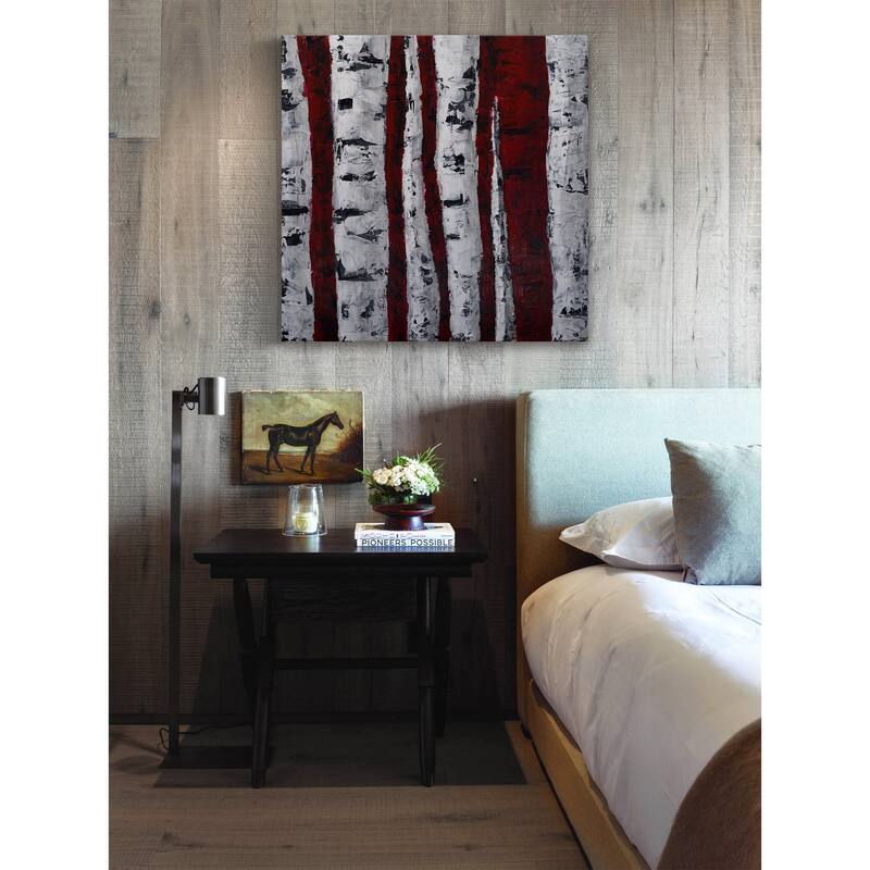 'Birch Bend White and Red' Painting Print on Wrapped Canvas - Multi-Color