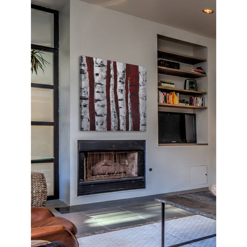 'Birch Bend White and Red' Painting Print on Wrapped Canvas - Multi-Color