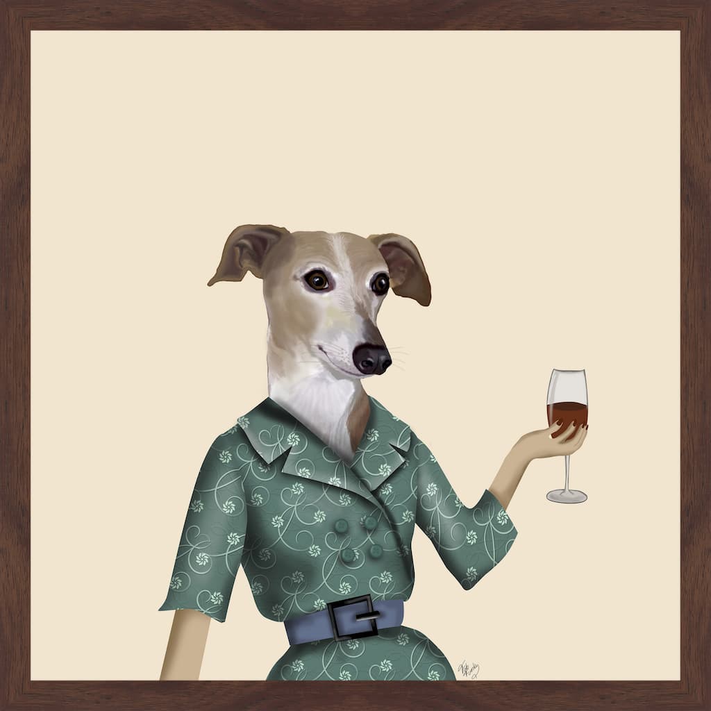 Greyhound Wine Snob' Framed Painting Print