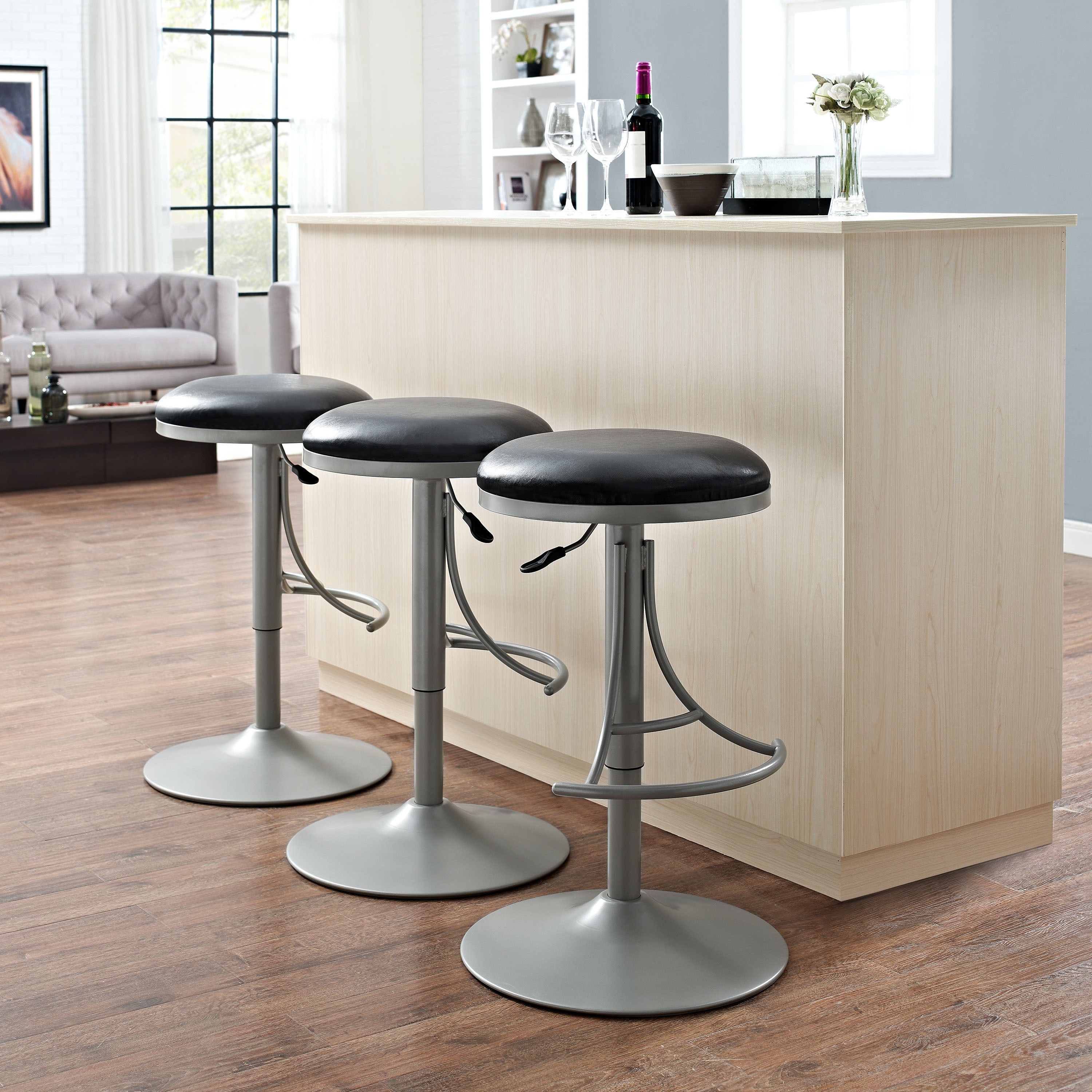 Jasper Platinum Backless Swivel Counter Stool with Black Cushion